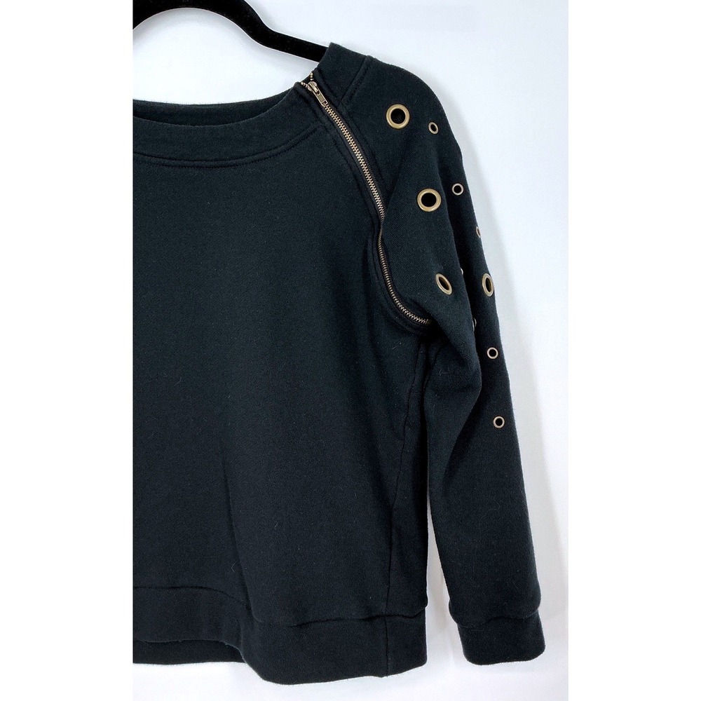 VENUS Black Crewneck Pullover Sweatshirt M Zip Shoulder Grommet Sleeve Alt Edgy - Picture 9 of 10
